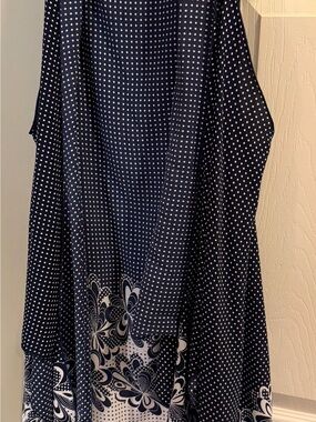 Navy Polka Dot Midi Skirt with Floral Border